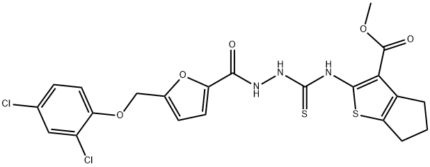 methyl 2-(2-(5-((2,4-dichlorophenoxy)methyl)furan-2-carbonyl)hydrazinecarbothioamido)-5,6-dihydro-4H-cyclopenta[b]thiophene-3-carboxylate,706770-93-6,结构式