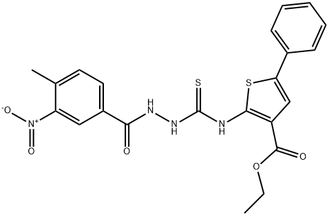 ethyl 2-(2-(4-methyl-3-nitrobenzoyl)hydrazinecarbothioamido)-5-phenylthiophene-3-carboxylate 化学構造式
