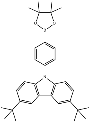 3,6-ジ-tert-ブチル-9-[4-(4,4,5,5-テトラメチル-1,3,2-ジオキサボロラン-2-イル)フェニル]-9H-カルバゾール 化学構造式