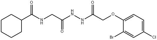 N-(2-{2-[(2-bromo-4-chlorophenoxy)acetyl]hydrazino}-2-oxoethyl)cyclohexanecarboxamide (non-preferred name) 化学構造式