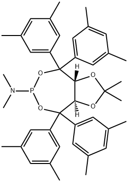 (3aR,8aR)-4,4,8,8-Tetrakis(3,5-dimethylphenyl)-N,N,2,2-tetramethyltetrahydro-[1,3]dioxolo[4,5-e][1,3,2]dioxaphosphepin-6-amine Structure