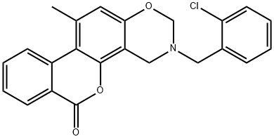 3-[(2-chlorophenyl)methyl]-11-methyl-2,4-dihydroisochromeno[3,4-f][1,3]benzoxazin-6-one Struktur