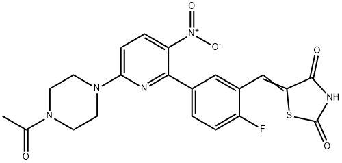 2,4-Thiazolidinedione, 5-[[5-[6-(4-acetyl-1-piperazinyl)-3-nitro-2-pyridinyl]-2-fluorophenyl]methylene]- Structure