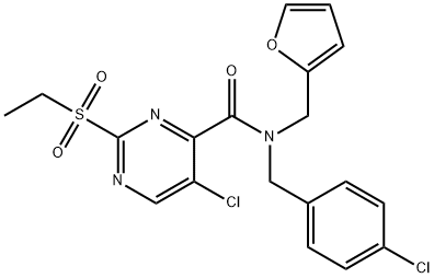 4-Pyrimidinecarboxamide, 5-chloro-N-[(4-chlorophenyl)methyl]-2-(ethylsulfonyl)-N-(2-furanylmethyl)- Struktur