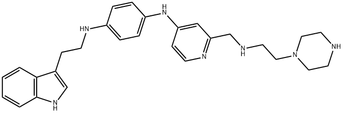 1,4-Benzenediamine, N-2-(1H-indol-3-yl)ethyl-N-2-2-(1-piperazinyl)ethylaminomethyl-4-pyridinyl- 化学構造式