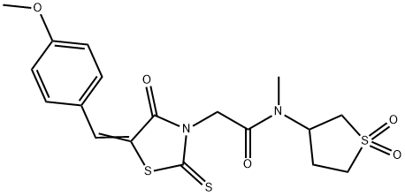 N-(1,1-dioxothiolan-3-yl)-2-[(5Z)-5-[(4-methoxyphenyl)methylidene]-4-oxo-2-sulfanylidene-1,3-thiazolidin-3-yl]-N-methylacetamide Struktur