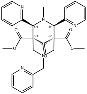 3,7-Diazabicyclo[3.3.1]nonane-1,5-dicarboxylic acid, 3-methyl-9-oxo-2,4-di-2-pyridinyl-7-(2-pyridinylmethyl)-, 1,5-dimethyl ester, (1R,2S,4R,5S)-rel- 结构式