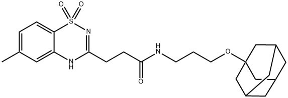 4H-1,2,4-Benzothiadiazine-3-propanamide, 6-methyl-N-[3-(tricyclo[3.3.1.13,7]dec-1-yloxy)propyl]-, 1,1-dioxide 化学構造式