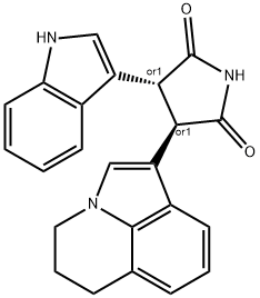 2,5-Pyrrolidinedione, 3-(5,6-dihydro-4H-pyrrolo[3,2,1-ij]quinolin-1-yl)-4-(1H-indol-3-yl)-, (3R,4R)-rel-, 905853-99-8, 结构式