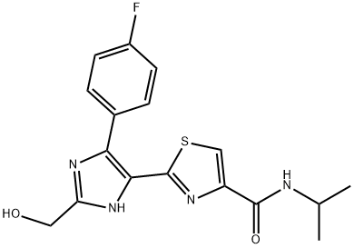 2-[5-(4-fluorophenyl)-2-(hydroxymethyl)-4-imidazolylidene]-N-propan-2-yl-3H-thiazole-4-carboxamide 结构式