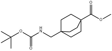 Bicyclo[2.2.2]octane-1-carboxylic acid, 4-[[[(1,1-dimethylethoxy)carbonyl]amino]methyl]-, methyl ester Struktur