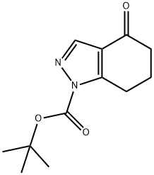 "4,4-Dihydroxy-4,5,6,7-tetrahydro-indazole-1-carboxylic acid  tert-butyl ester hydrate" 化学構造式