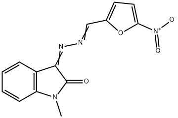 2-Furancarboxaldehyde, 5-nitro-, 2-(1,2-dihydro-1-methyl-2-oxo-3H-indol-3-ylidene)hydrazone 化学構造式