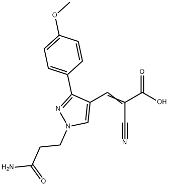 3-[1-(2-carbamoylethyl)-3-(4-methoxyphenyl)-1H-pyrazol-4-yl]-2-cyanoprop-2-enoic acid Structure