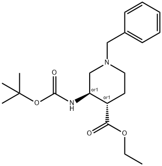 trans-1-Benzyl-3-Boc-amino-piperidine-4-carboxylic acid ethyl ester Structure