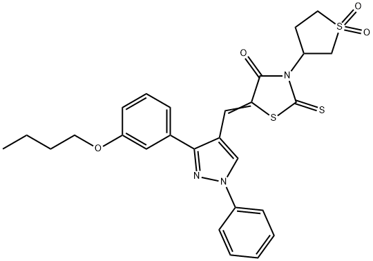 (5Z)-5-[[3-(3-butoxyphenyl)-1-phenylpyrazol-4-yl]methylidene]-3-(1,1-dioxothiolan-3-yl)-2-sulfanylidene-1,3-thiazolidin-4-one Structure