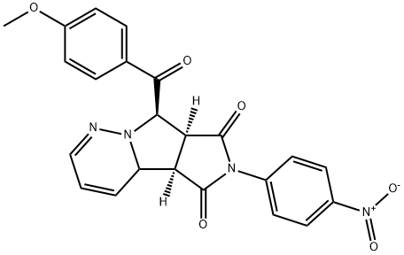 5H-Pyrrolo[3',4':3,4]pyrrolo[1,2-b]pyridazine-5,7(6H)-dione, 4a,4b,7a,8-tetrahydro-8-(4-methoxybenzoyl)-6-(4-nitrophenyl)-, (4bR,7aS,8R)- 结构式