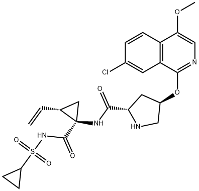 (2S,4R)-4-[(7-Chloro-4-methoxy-1-isoquinolinyl)oxy]-N-[(1R,2S)-1-[[(cyclopropylsulfonyl)amino]carbonyl]-2-ethenylcyclopropyl]-2-pyrrolidinecarboxamide HCl Struktur