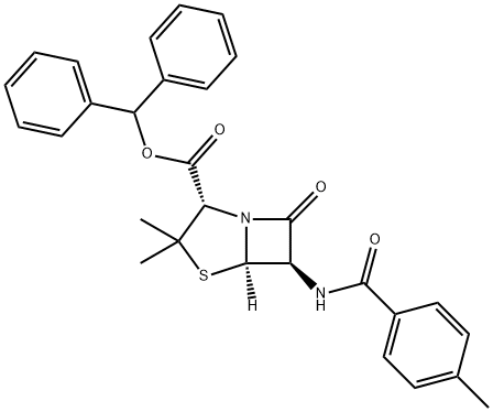 4-Thia-1-azabicyclo[3.2.0]heptane-2-carboxylic acid, 3,3-dimethyl-6-[(4-methylbenzoyl)amino]-7-oxo-, diphenylmethyl ester, (2S,5R,6R)- Structure