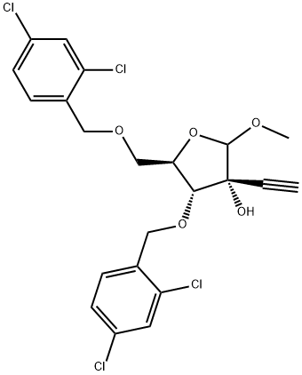 (3R,4R,5R)-5-(2,4-dichlorobenzyloxymethyl)-4-(2,4-dichlorobenzyloxy)-3-ethynyl-2-methoxy-tetrahydrofuran-3-ol Struktur
