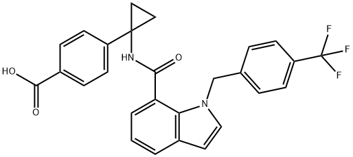 Benzoic acid, 4-[1-[[[1-[[4-(trifluoromethyl)phenyl]methyl]-1H-indol-7-yl]carbonyl]amino]cyclopropyl]- 化学構造式