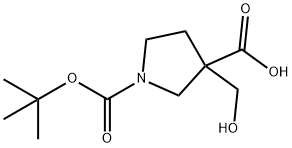 1-[(tert-butoxy)carbonyl]-3-(hydroxymethyl)pyrrolidine-3-carboxylic acid 化学構造式
