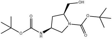 (2S,4S)-4-((叔丁氧基羰基)氨基)-2-(羟甲基)吡咯烷-1-羧酸叔丁酯, 1071062-87-7, 结构式