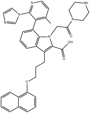 7-[2-(1H-Imidazol-1-yl)-4-methyl-3-pyridinyl]-3-[3-(1-naphthyloxy)propyl]-1-[2-oxo-2-(1-piperazinyl)ethyl]-1H-indole-2-carboxylic acid Structure