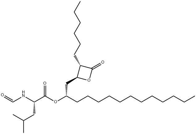 L-Leucine, N-formyl-, (1S)-1-[[(2S,3S)-3-hexyl-4-oxo-2-oxetanyl]methyl]tridecyl ester, 1119226-56-0, 结构式