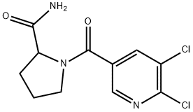 1-(5,6-dichloropyridine-3-carbonyl)pyrrolidine-2-carboxamide 化学構造式