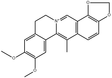 Benzo[a]-1,3-benzodioxolo[4,5-g]quinolizinium, 11,12-dihydro-8,9-dimethoxy-6-methyl- Structure