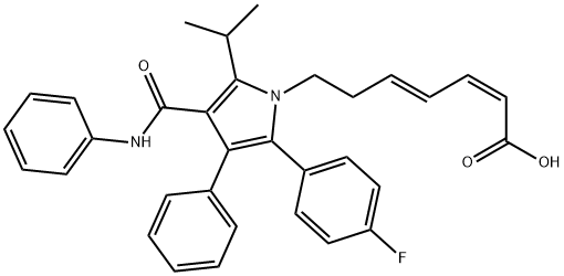 2,4-Heptadienoic acid, 7-[2-(4-fluorophenyl)-5-(1-methylethyl)-3-phenyl-4-[(phenylamino)carbonyl]-1H-pyrrol-1-yl]-, (2Z,4E)- 化学構造式