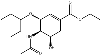 1-Cyclohexene-1-carboxylic acid, 4-(acetylamino)-3-(1-ethylpropoxy)-5-hydroxy-, ethyl ester, (3R,4R,5R)- Struktur
