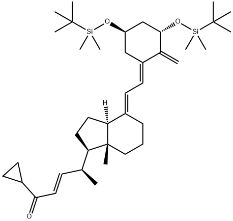 2-Penten-1-one, 4-[(1R,3aS,4E,7aR)-4-[(2E)-2-[(3S,5R)-3,5-bis[[(1,1-dimethylethyl)dimethylsilyl]oxy]-2-methylenecyclohexylidene]ethylidene]octahydro-7a-methyl-1H-inden-1-yl]-1-cyclopropyl-, (2E,4S)- 化学構造式