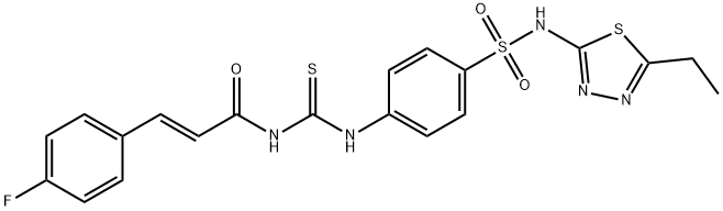 3-{4-[(5-エチル-1,3,4-チアジアゾール-2-イル)スルファモイル]フェニル}-1-[3-(4-フルオロフェニル)プロパ-2-エノイル]チオ尿素 化学構造式
