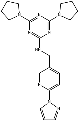 1,3,5-Triazin-2-amine, N-[[6-(1H-pyrazol-1-yl)-3-pyridinyl]methyl]-4,6-di-1-pyrrolidinyl- Structure