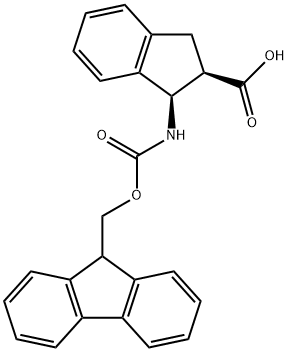 cis-1-(9-H-Fluoren-9-ylmethoxycarbonylamino)-indan-2-carboxylic acid Struktur