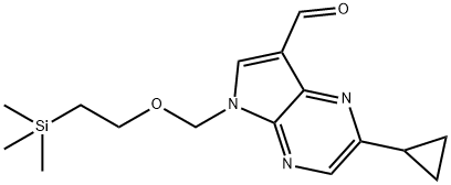5H-Pyrrolo[2,3-b]pyrazine-7-carboxaldehyde, 2-cyclopropyl-5-[[2-(trimethylsilyl)ethoxy]methyl]-,1185428-36-7,结构式