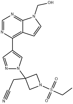 3-Azetidineacetonitrile, 1-(ethylsulfonyl)-3-[4-[7-(hydroxymethyl)-7H-pyrrolo[2,3-d]pyrimidin-4-yl]-1H-pyrazol-1-yl]- Struktur