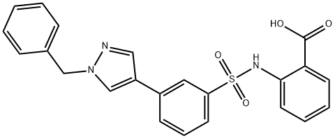 Benzoic acid, 2-[[[3-[1-(phenylmethyl)-1H-pyrazol-4-yl]phenyl]sulfonyl]amino]- 化学構造式