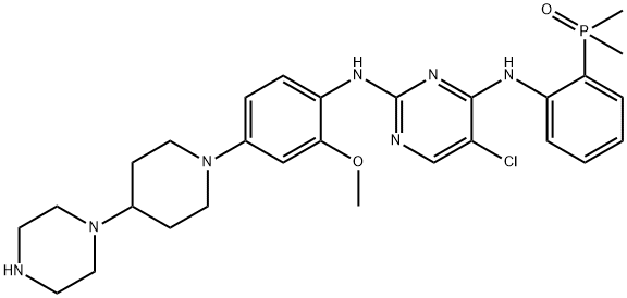 2,4-Pyrimidinediamine, 5-chloro-N4-[2-(dimethylphosphinyl)phenyl]-N2-[2-methoxy-4-[4-(1-piperazinyl)-1-piperidinyl]phenyl]- Structure