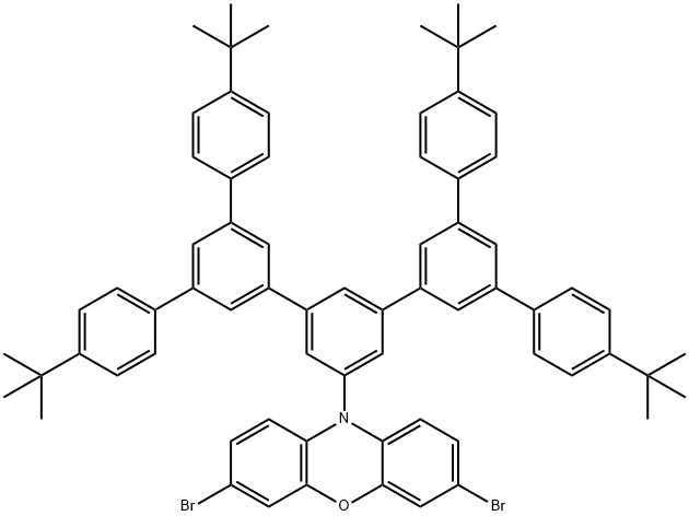 8. 3,7-dibromo-10-(4,4''''-di-tert-butyl-5',5'''-bis(4-(tert-butyl)phenyl)-[1,1':3',1'':3'',1''':3''',1''''-quinquephenyl]-5''-yl)-10H-phenoxazine Structure