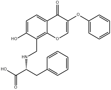 (2R)-2-[(7-hydroxy-4-oxo-3-phenoxychromen-8-yl)methylazaniumyl]-3-phenylpropanoate Struktur