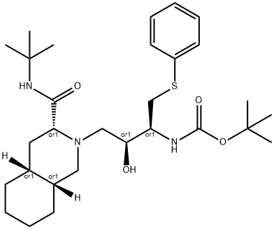[3S-(3R,4aR,8aR,2’S,3’S)]-2-[3’-N-t-Boc-amino-2’-hydroxy-4’-(phenyl)thio]butyldecahydroisoquinoline-3-N-t-butylcarboxamide Struktur