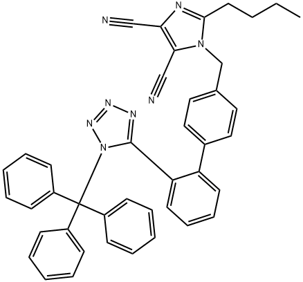 1H-Imidazole-4,5-dicarbonitrile, 2-butyl-1-[[2'-[1-(triphenylmethyl)-1H-tetrazol-5-yl][1,1'-biphenyl]-4-yl]methyl]- Struktur
