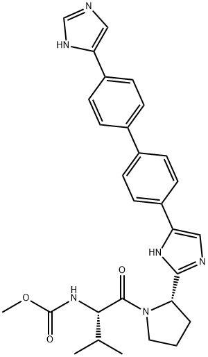 Carbamic acid, N-[(1S)-1-[[(2S)-2-[5-[4'-(1H-imidazol-5-yl)[1,1'-biphenyl]-4-yl]-1H-imidazol-2-yl]-1-pyrrolidinyl]carbonyl]-2-methylpropyl]-, methyl ester Struktur