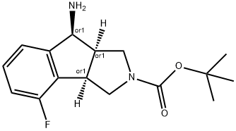 Indeno[1,2- c ]pyrrole-2(1 H )-carboxylic acid, 8-
amino-4-fluoro-3,3a,8,8a-tetrahydro-, 1,1-
dimethylethyl ester, (3aR ,8S ,8aR )- rel - Structure