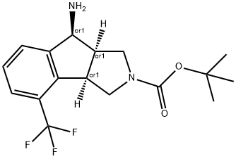 Indeno[1,2- c ]pyrrole-2(1 H )-carboxylic acid, 8-
amino-3,3a,8,8a-tetrahydro-4-(trifluoromethyl)-,
1,1-dimethylethyl ester, (3aR ,8S ,8aR )- rel - Structure