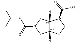 Racemic-(3R,3aS,6aS)-5-(tert-butoxycarbonyl)hexahydro-2H-furo[2,3-c]pyrrole-3-carboxylic acid Struktur