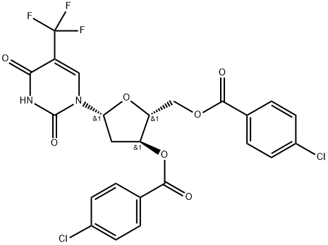 1-[2-deoxy-3,5-di-O-(p-chlorobenzoyl)-β-D-erythropentofuranosyl]-5-trifluoromethyl uracil Struktur